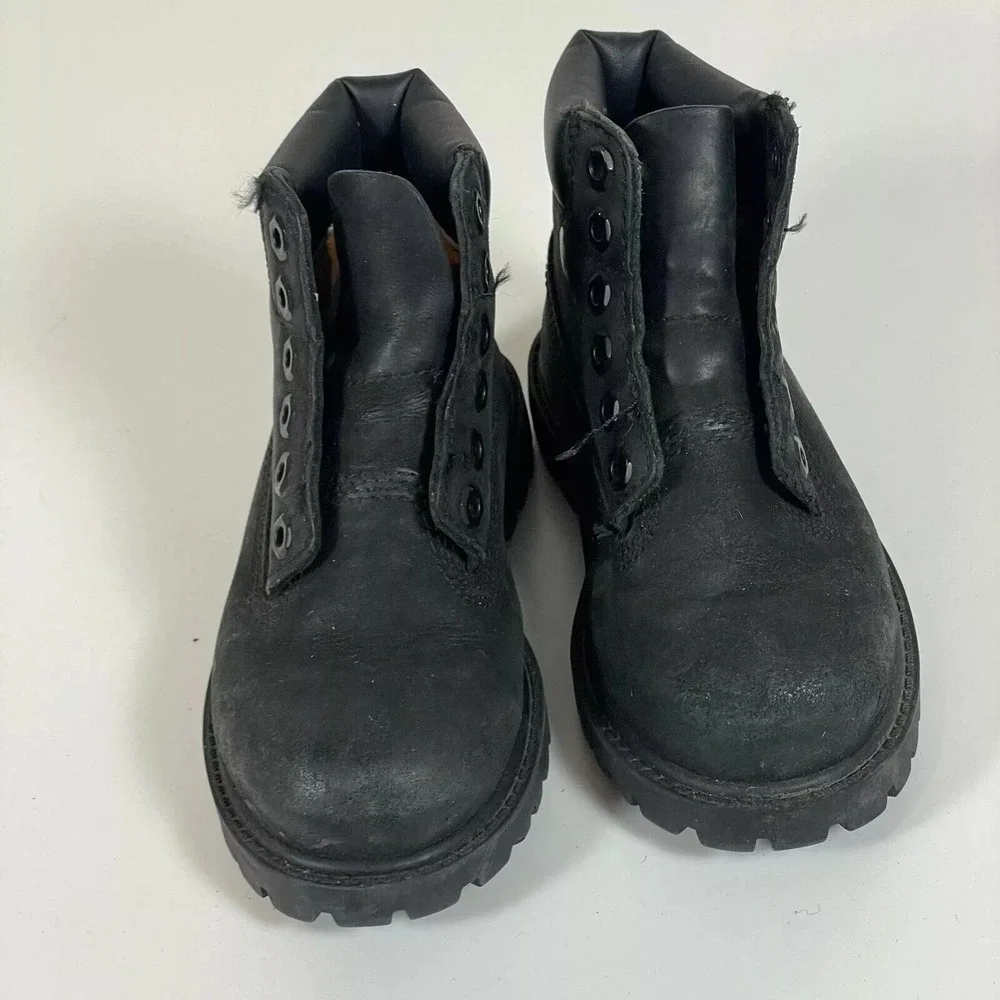 Timberland Toddler Premium 6 Inch Waterproof Black Leather Boots 9 Lace Up 12807